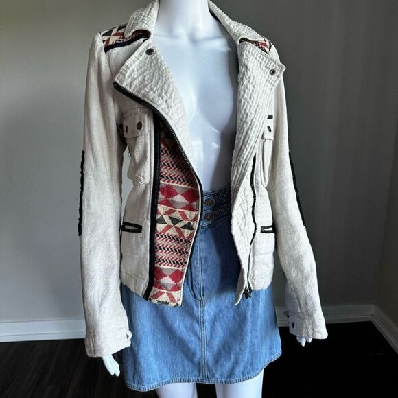 Maison Scott Scotch & Soda Linen Blend Navajo Print Moto Jacket - Picture 13 of 13